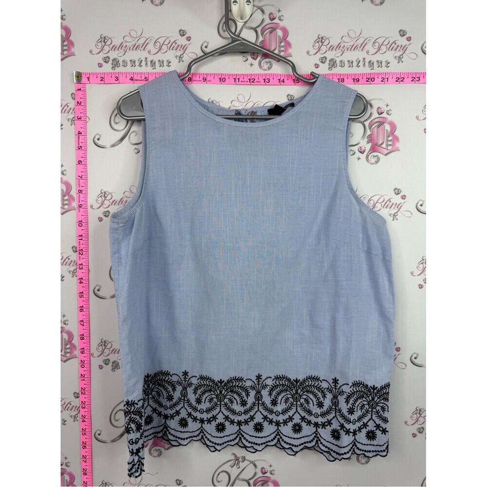 Saks Fifth Avenue Light Blue Tank Top with Black Embroidered Hem